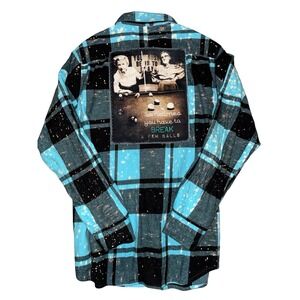 Angry Minnow Shirt Men's XL Teal Plaid Flannel Bleached Distressed Break Balls